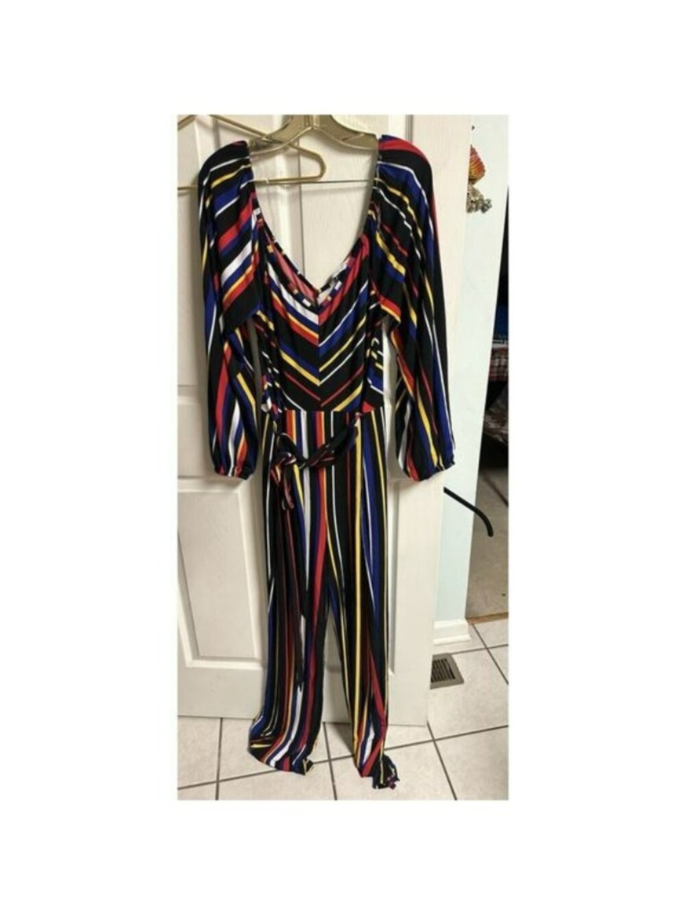 Curvy Girl Ashley Stewart Plus Women Sz 2X Rainbow Striped New Jumpsuit Bodycon